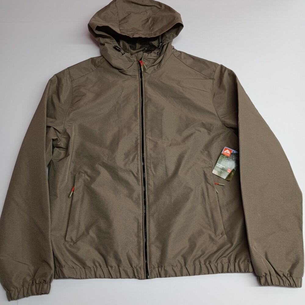 NWT Ozark Trail Windbreaker Jacket Men's M Medium Taupe Falls Zip Pockets Hooded